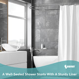 BigFoot Shower Curtain Liner – 72 x 72 Fabric Shower Liner with Rustproof Heavy Duty Metal Grommet and 3 Magnetic Weights – Non-Toxic, Odor Free and Compatible with Standard Showers, White